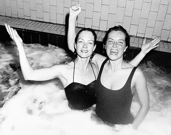 Jenny Seagrove Actress with Greta Scaatchi in jacuzzi celebrating 100 Lengths each
