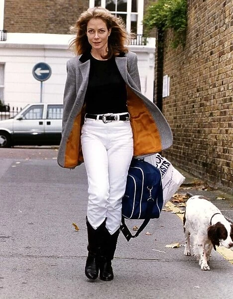 Jenny Seagrove Actress outside her West London home with her pet Dog