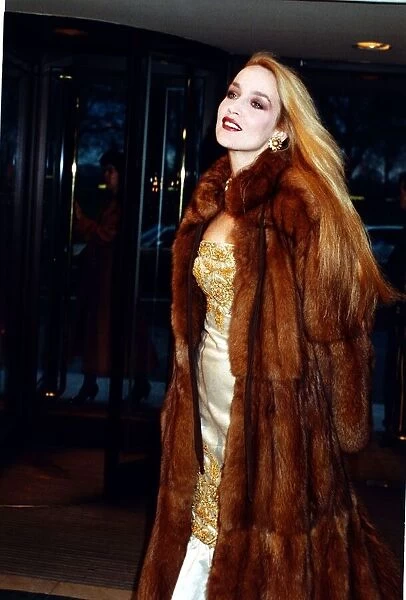 Jerry Hall- March 1989 arriving at the BAFTA awards, in London