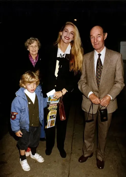 Framed Print : Jerry Hall Model with Son James and Mick Jaggers Parents Eva and Joe