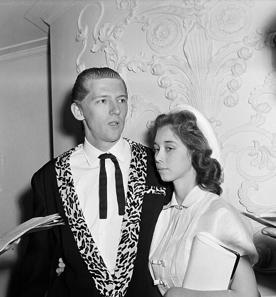 Jerry Lee Lewis and his 13-year-old wife Myra at the Westbury Hotel, London