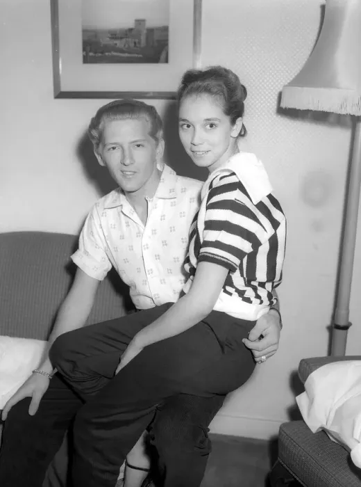 Framed Print : Jerry Lee Lewis Rock and Roll singer May 1958 with his 13 year old wife Myra