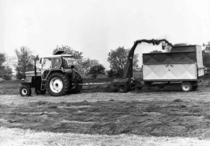 Framed Print : A JF forager havester making easy work of front-cut silage on a Border farm