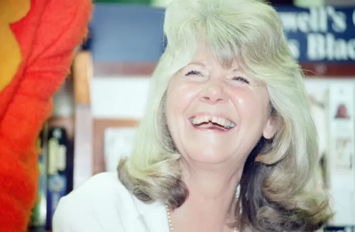 Framed Print : Jilly Cooper, Author, book signing, Blackwells, Cardiff, Wales, 16th April 1997