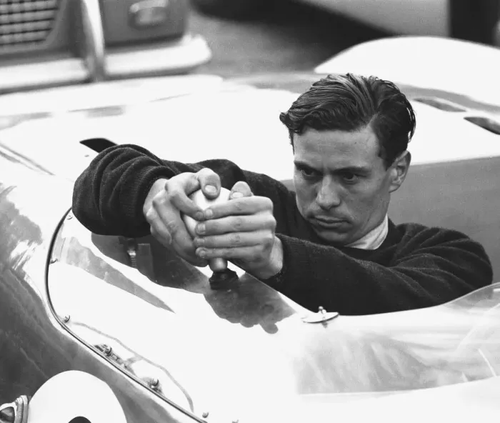 Framed Print : Jim Clark adjusts the mirror on his Lotus 23 before the start of the Autosport 3 hour
