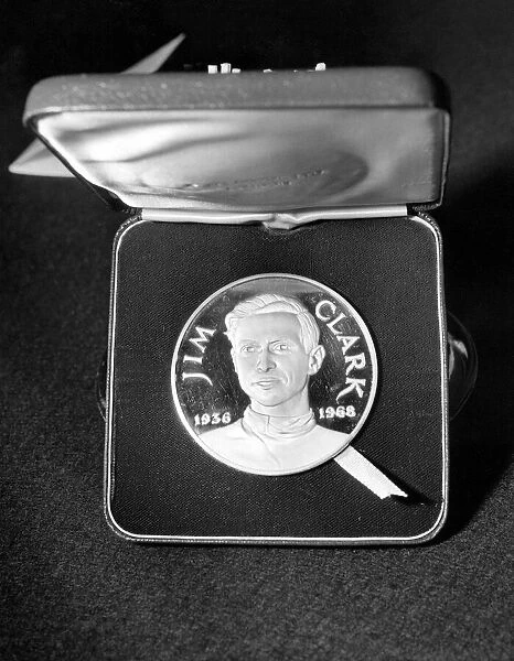 The Jim Clark commemorative medal presented to Mr and Mrs James Clark