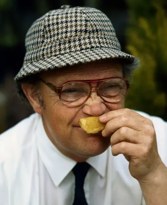 Framed Print : Jim McColl television gardener sniffing crisp June 1984 Framed Print : Jim McColl television gardener sniffing crisp June 1984