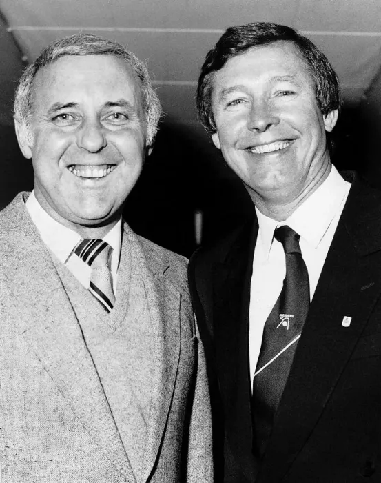 Framed Print : Jim McLean Dundee United manager with Alex Ferguson Aberdeen Manager circa 1985 Framed Print : Jim McLean Dundee United manager with Alex Ferguson Aberdeen Manager circa 1985