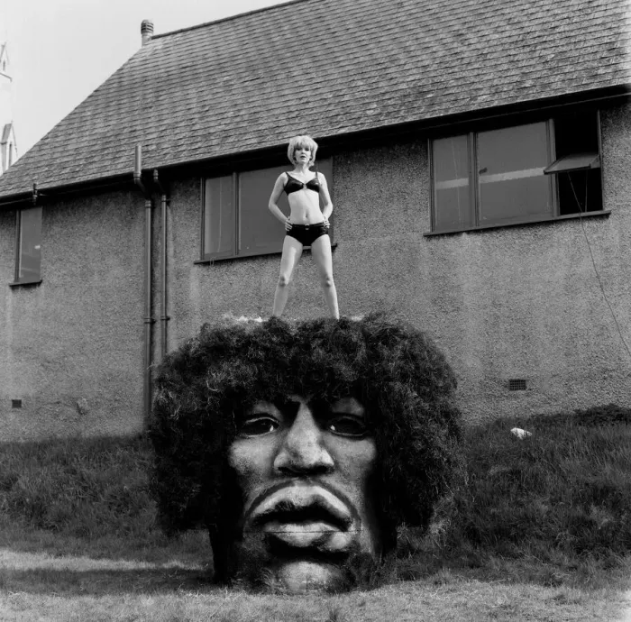 Framed Print : Jimi Hendrix model head. Picture shows Caroline Brown opening a new Jonathan King