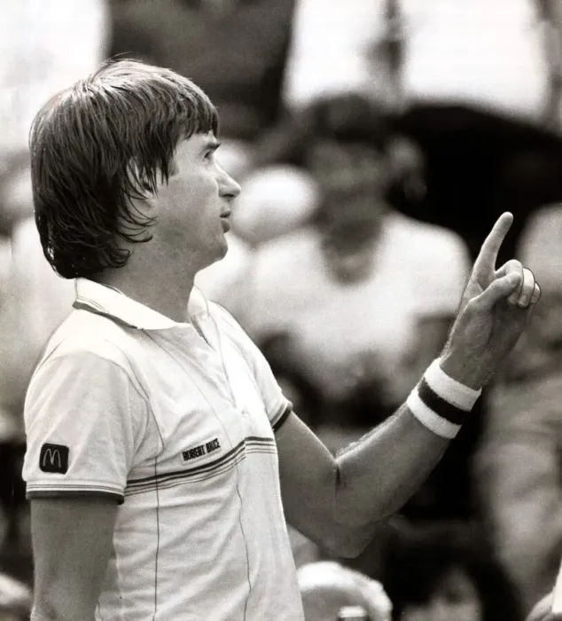 Framed Print : Jimmy Connors Tennis Player talks to the Umpire during his match in the Stella Artois