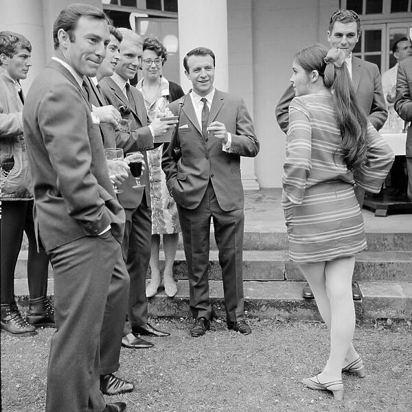 Jimmy Greaves and Bobby Moore chat with actress Vivienne Ventura