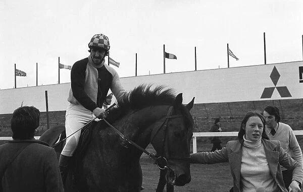 Jimmy Hill 1975 Aintree horse back dressed as jockey