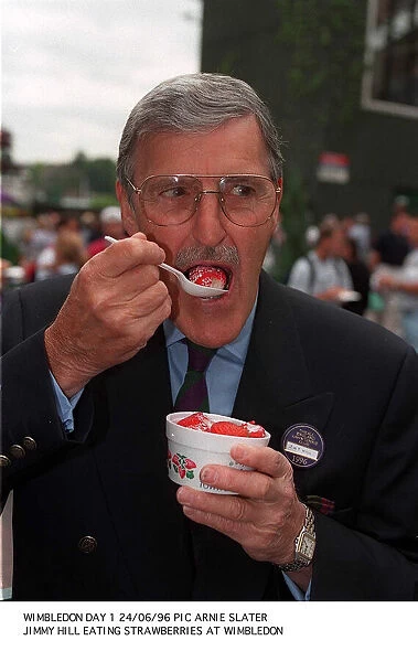Jimmy Hill eating strawberries at Wimbledon