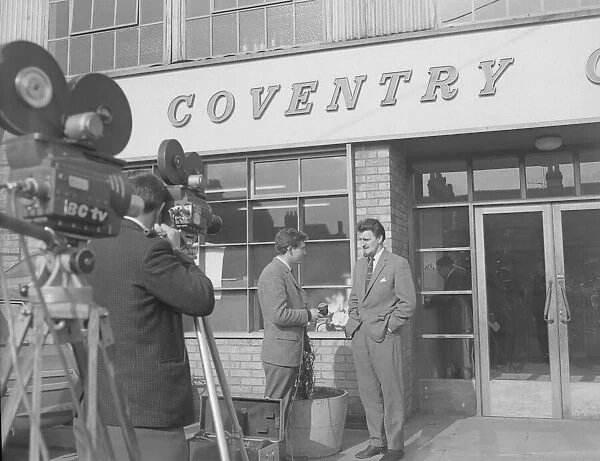Jimmy Hill is interviewed by the BBC soon after he was released by students as part of