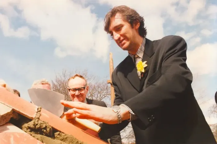 Framed Print : Jimmy Nail at the topping out ceremony for the Marie Curie Cancer Care Hospice in Framed Print : Jimmy Nail at the topping out ceremony for the Marie Curie Cancer Care Hospice in