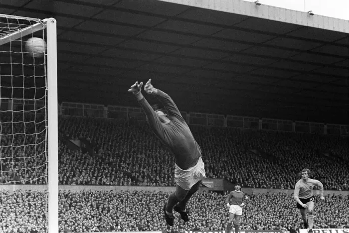 Framed Print : Jimmy Rimmer Manchester United goalkeeper dives 1969 against Watford