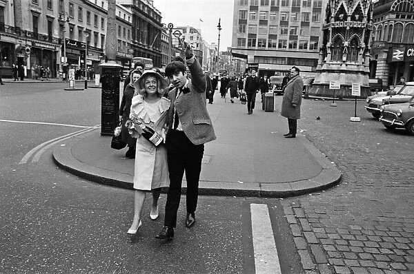 Jimmy Tarbuck in London with Miss Liverpool Maureen Martin. 28th February 1966