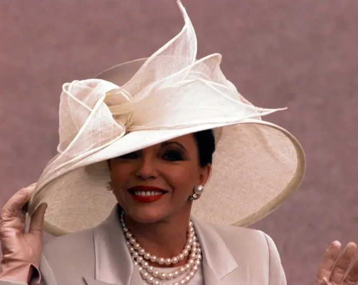 Framed Print : Joan Collins at Royal Ascot 1998 Actress wearing white hat Framed Print : Joan Collins at Royal Ascot 1998 Actress wearing white hat