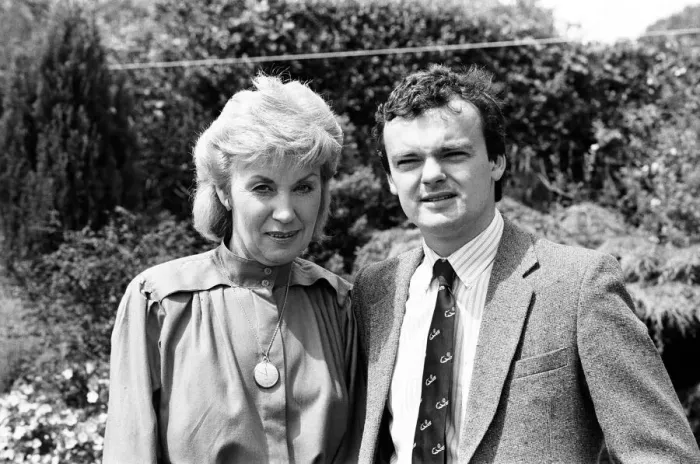 Framed Print : Joan Morecambe, widow of Eric Morecambe, pictured with son Gary, at home in Harpenden Framed Print : Joan Morecambe, widow of Eric Morecambe, pictured with son Gary, at home in Harpenden