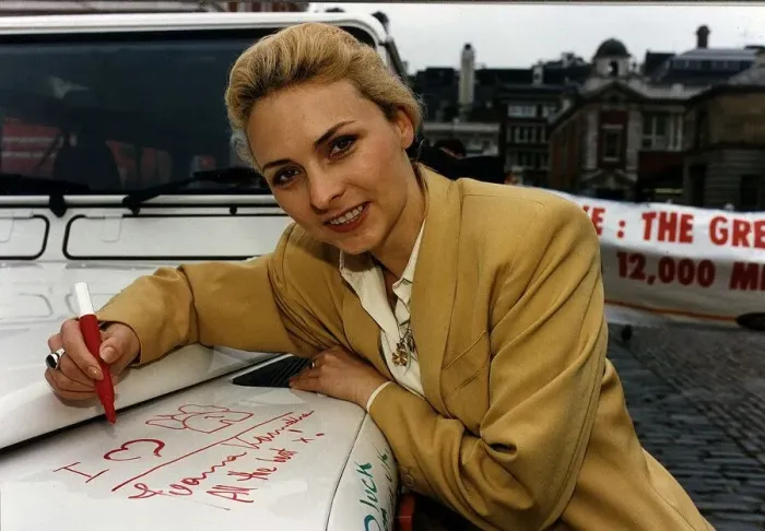 Framed Print : Joanna Kanska Actress Signing The Land Rover With A Goodluck Message At The Fund Raising