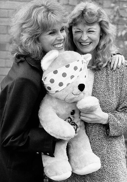 Joanna Lumley and Sue Cook with Pudsey Bear 1987