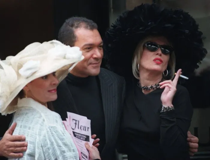 Framed Print : Joanna Lumley who plays Patsy in the Absolutely Fabulous TV programme outside St Columbus Framed Print : Joanna Lumley who plays Patsy in the Absolutely Fabulous TV programme outside St Columbus