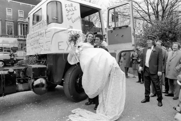 Framed Print : Jock Edwards with his bride, Jill Crawford, after their marriage at St Framed Print : Jock Edwards with his bride, Jill Crawford, after their marriage at St
