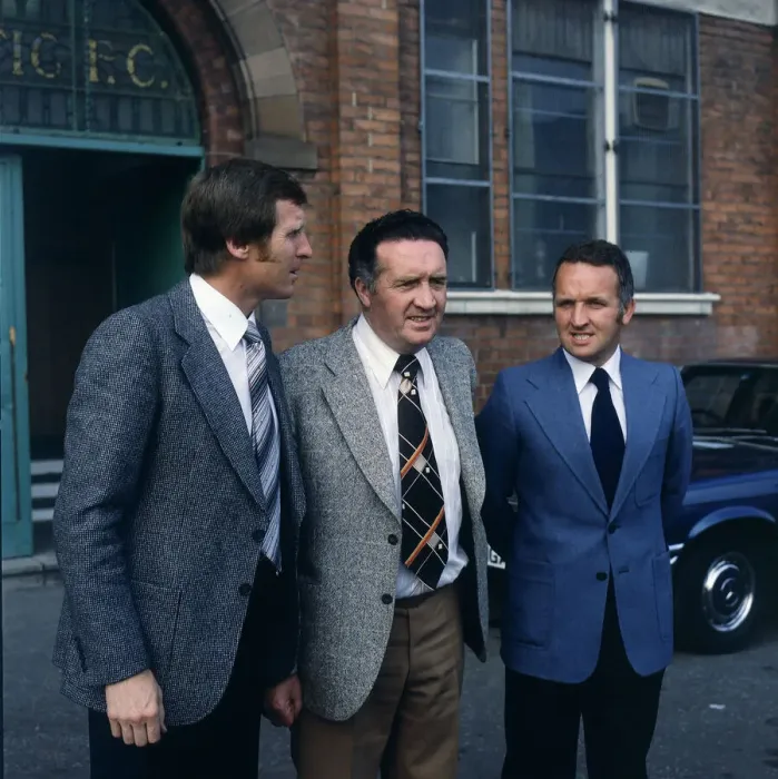 Framed Print : Jock Stein Celtic football club manager with Billy McNeill (L) and John Clark (R)