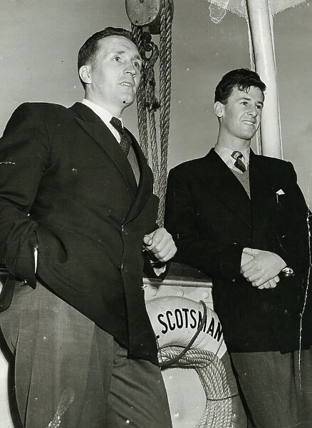 Jock Stein Celtic football player With Vince Ryan on board Irish boat ferry May