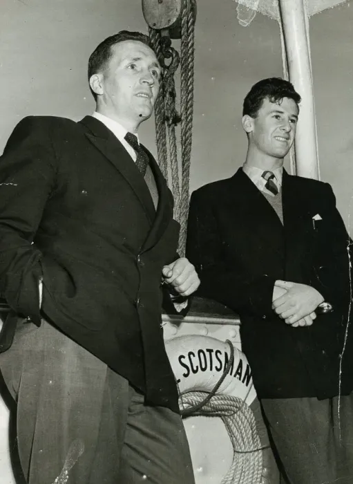 Framed Print : Jock Stein Celtic football player With Vince Ryan on board Irish boat ferry May