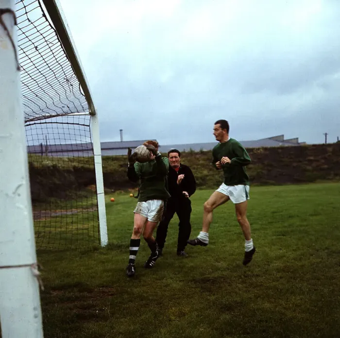 Framed Print : Jock Stein manager and Steve Chalmers footballer Celtic FC during training with Framed Print : Jock Stein manager and Steve Chalmers footballer Celtic FC during training with