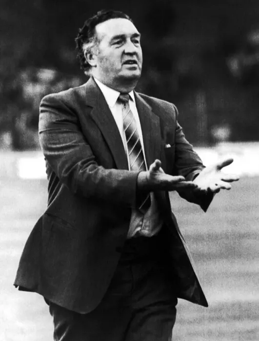 Framed Print : Jock Stein spurs on his players, moments later he would suffer a fatal heart attack Framed Print : Jock Stein spurs on his players, moments later he would suffer a fatal heart attack