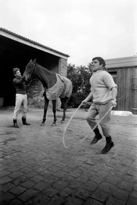 Framed Print : Jockey Billy Ellison training in the stable yard. November 1969 Z11023-002 Framed Print : Jockey Billy Ellison training in the stable yard. November 1969 Z11023-002