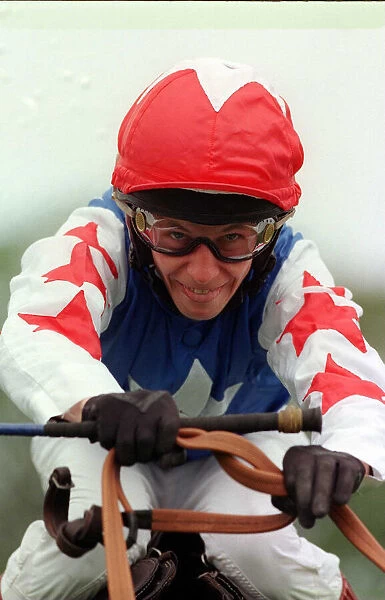 Jockey John McAuley on race horse Serious Hurry, June 1997