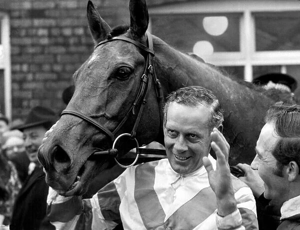 Jockey Pat Taaffe smiles and waves with his horse Gay Trip in the winners enclosure
