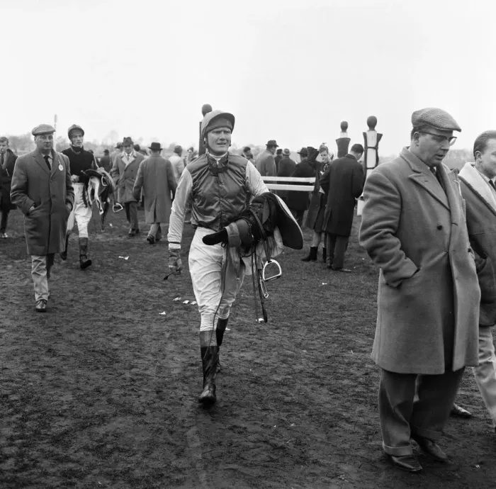 Framed Print : Jockey Terry Biddlecombe at Warwick Races after the second race. 12th February 1965