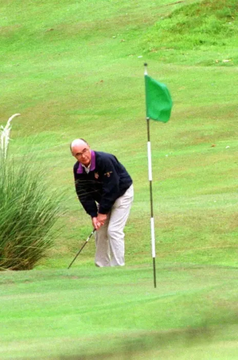 Framed Print : Joe Lewis playing golf July 1997 pitch and putt at the Turnberry Hotel course