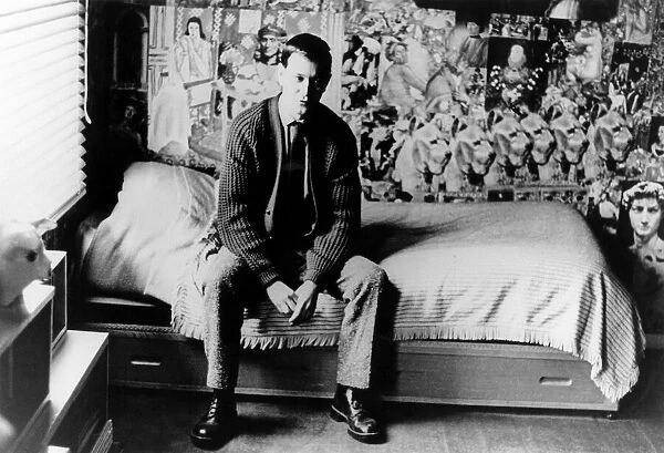 Joe Orton, playwright pictured at home, in flat, Noel Road, Islington, London