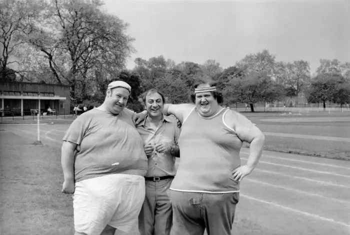 Framed Print : Jogger-nauts: John Robinson sports writer with Colin Taylor jogging in Battersea Park Framed Print : Jogger-nauts: John Robinson sports writer with Colin Taylor jogging in Battersea Park