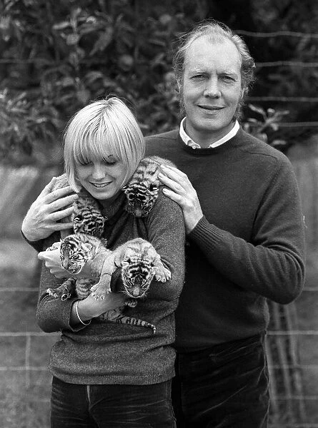 John Aspinall with tiger cubs August 1971