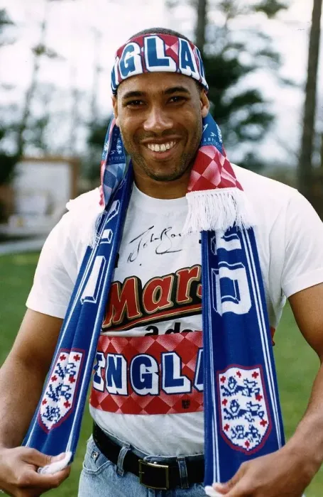 Framed Print : John Barnes in England scarf before the World Cup qualifying match against Turkey in Framed Print : John Barnes in England scarf before the World Cup qualifying match against Turkey in