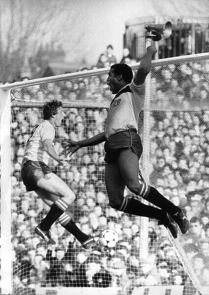 John Barnes of Watford leaps high into the air as he celebrates his second goal against