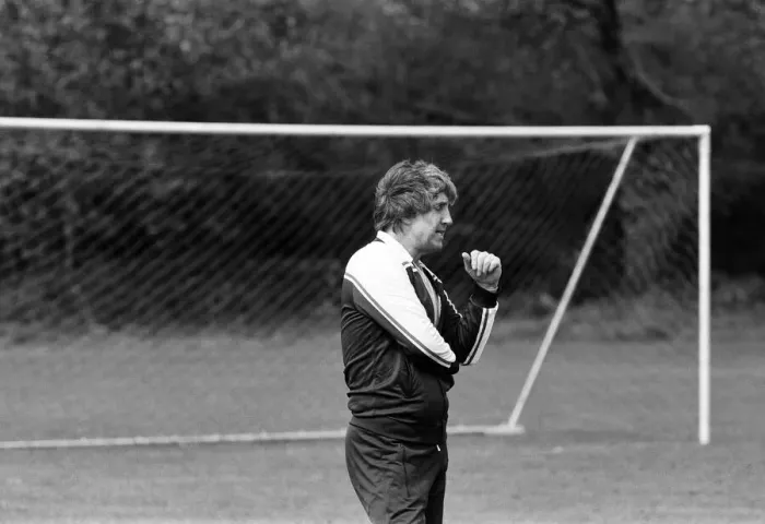 Framed Print : John Bond, Manchester City Football Manager, conducts training session, May 1981 Framed Print : John Bond, Manchester City Football Manager, conducts training session, May 1981
