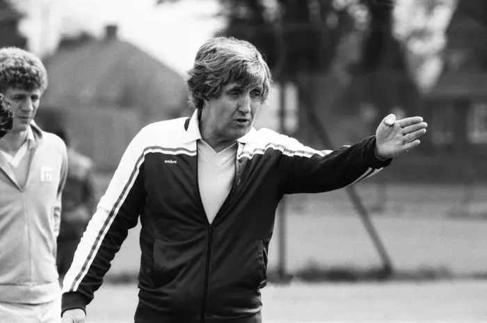 Framed Print : John Bond, Manchester City Football Manager, conducts training session, May 1981 Framed Print : John Bond, Manchester City Football Manager, conducts training session, May 1981