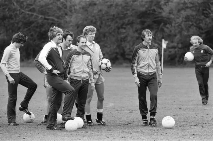 Framed Print : John Bond, Manchester City Football Manager, conducts training session, May 1981 Framed Print : John Bond, Manchester City Football Manager, conducts training session, May 1981
