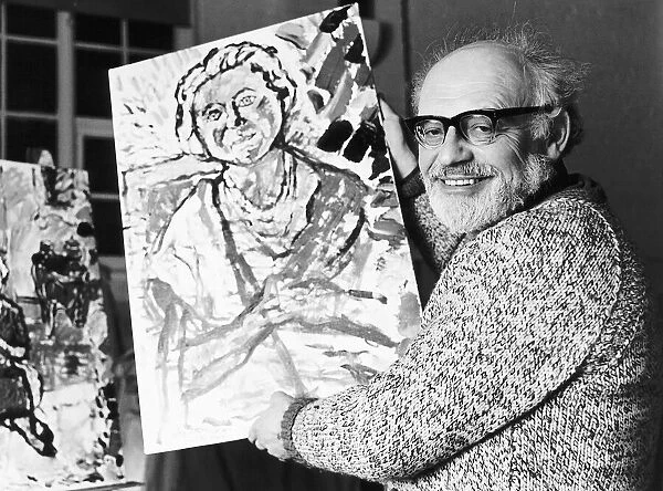 John Bratby Artist with one of his four paintings of the Queen Mother. 1978
