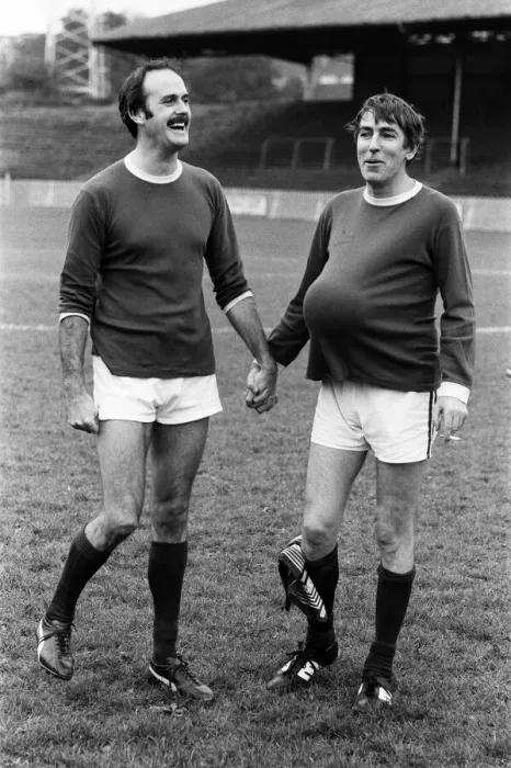 Framed Print : John Cleese and Peter Cook at a Charity Football Match, Dulwich