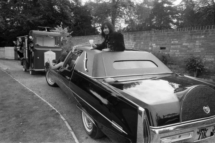 Framed Print : John Entwistle and Keith Moon of the rock group The Who show off their new cars Framed Print : John Entwistle and Keith Moon of the rock group The Who show off their new cars