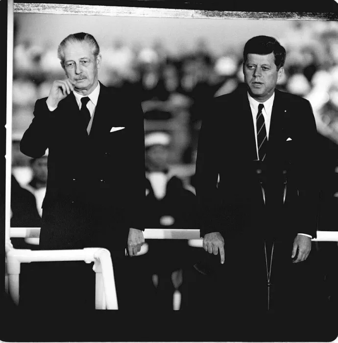 Framed Print : John F Kennedy visits England Two different generations of politician Framed Print : John F Kennedy visits England Two different generations of politician