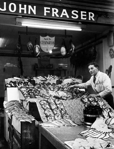 John Fraser the Fishmonger lays out his wares for the days shoppers